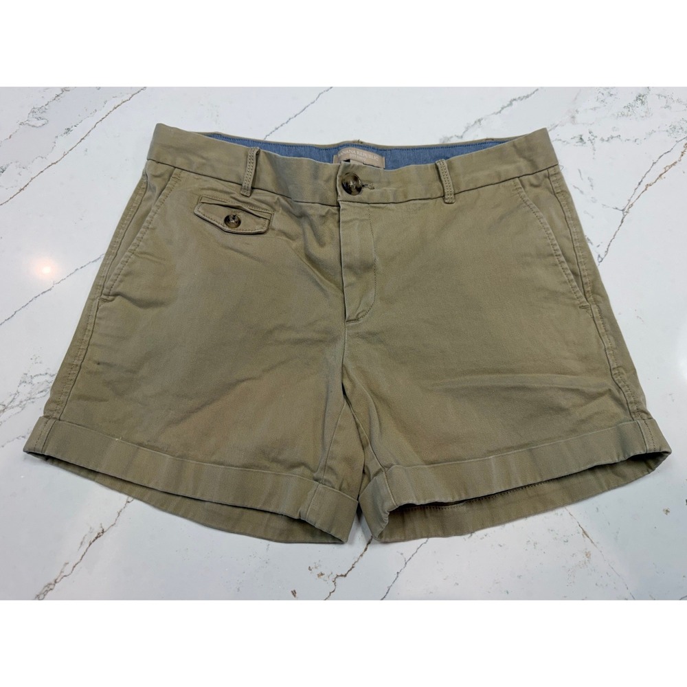 Banana Republic City Chino Shorts Womens 6 Khaki Cuffed Cotton Stretch RN54023